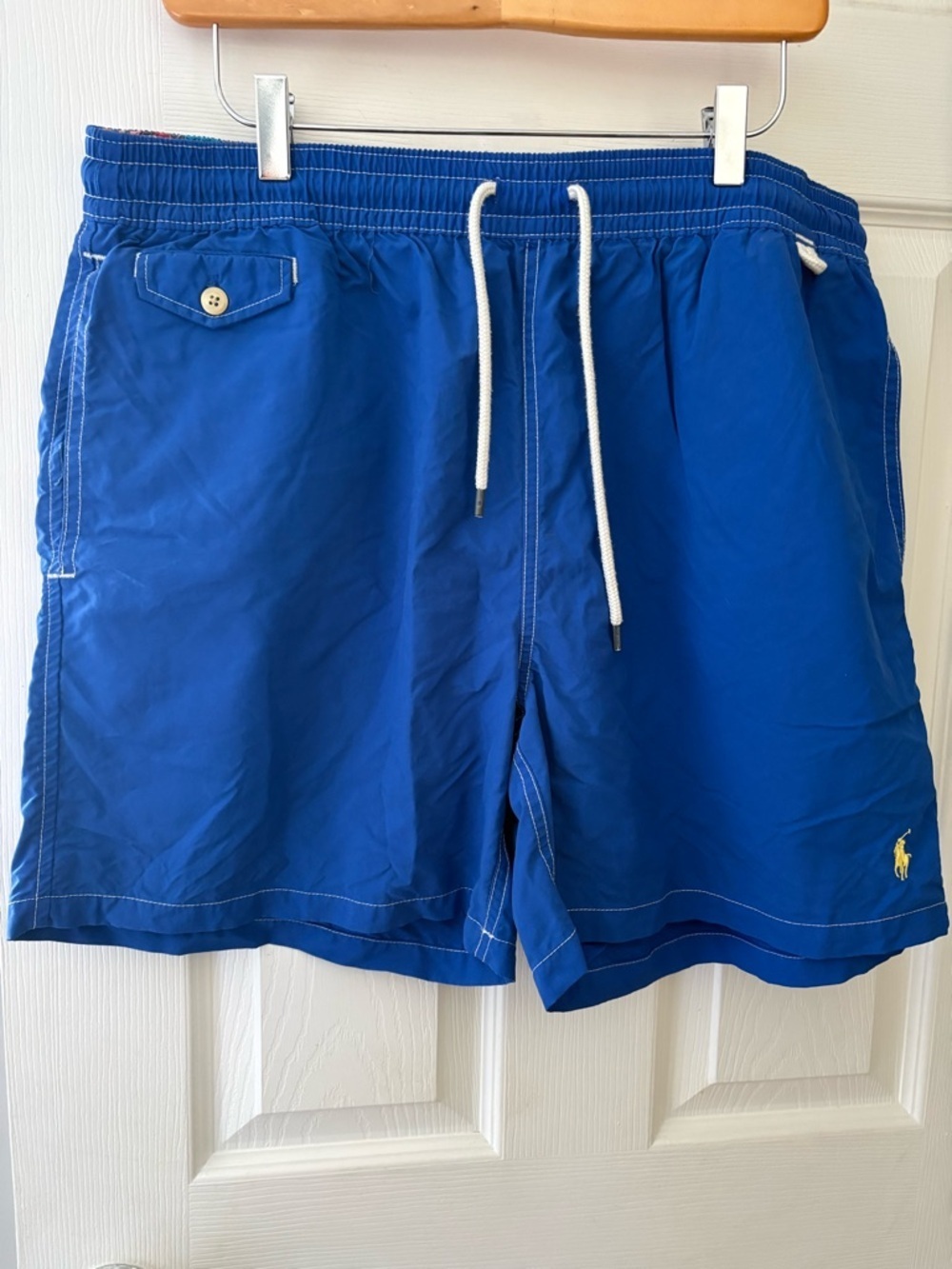 Polo Ralph Lauren swim trunks size XL blue yellow pony liner drawstring